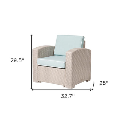 33" Gray Heavy Duty Plastic Outdoor Club Chair With Blue Cushion HomeRoots