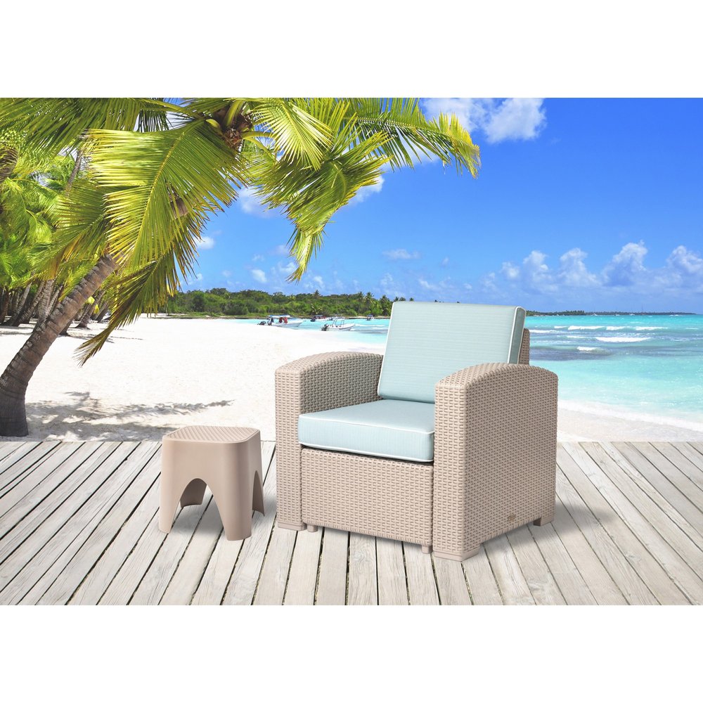 33" Gray Heavy Duty Plastic Outdoor Club Chair With Blue Cushion HomeRoots