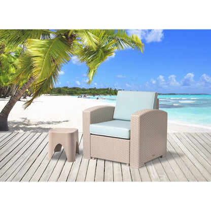 33" Gray Heavy Duty Plastic Outdoor Club Chair With Blue Cushion HomeRoots