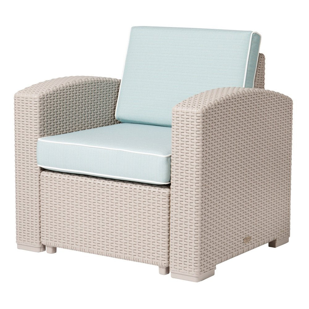 33" Gray Heavy Duty Plastic Outdoor Club Chair With Blue Cushion HomeRoots