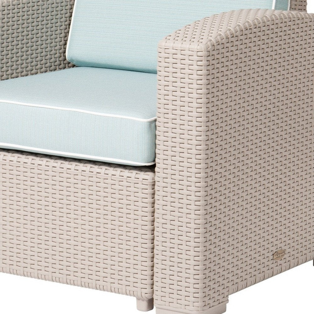 33" Gray Heavy Duty Plastic Outdoor Club Chair With Blue Cushion HomeRoots