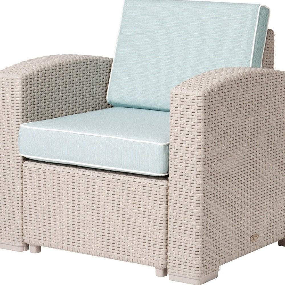 33" Gray Heavy Duty Plastic Outdoor Club Chair With Blue Cushion HomeRoots