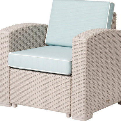 33" Gray Heavy Duty Plastic Outdoor Club Chair With Blue Cushion HomeRoots