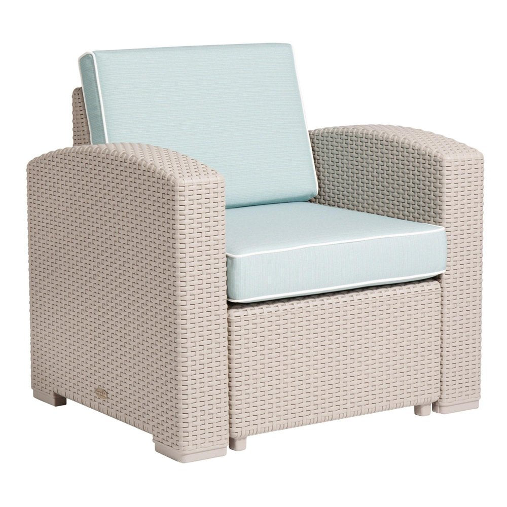 33" Gray Heavy Duty Plastic Outdoor Club Chair With Blue Cushion HomeRoots