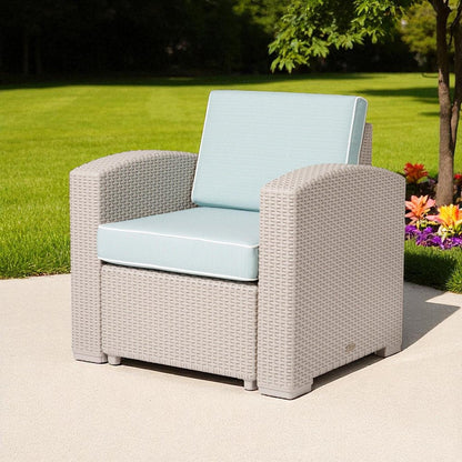 33" Gray Heavy Duty Plastic Outdoor Club Chair With Blue Cushion HomeRoots