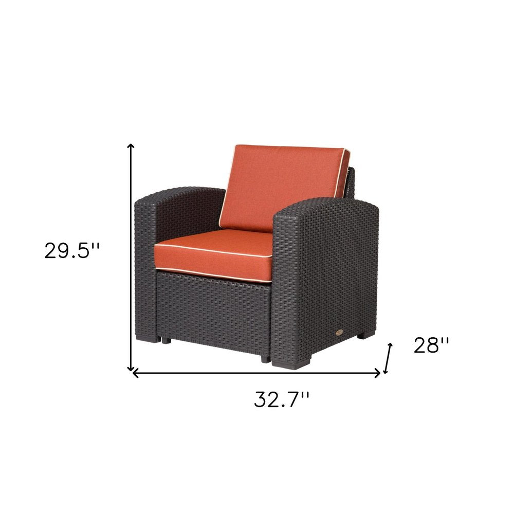 33" Black Heavy Duty Plastic Outdoor Club Chair With Red Cushion — view 2
