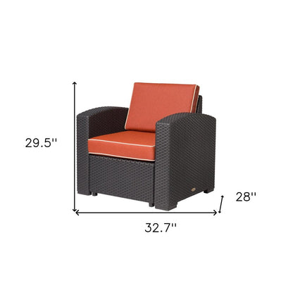 33" Black Heavy Duty Plastic Outdoor Club Chair With Red Cushion