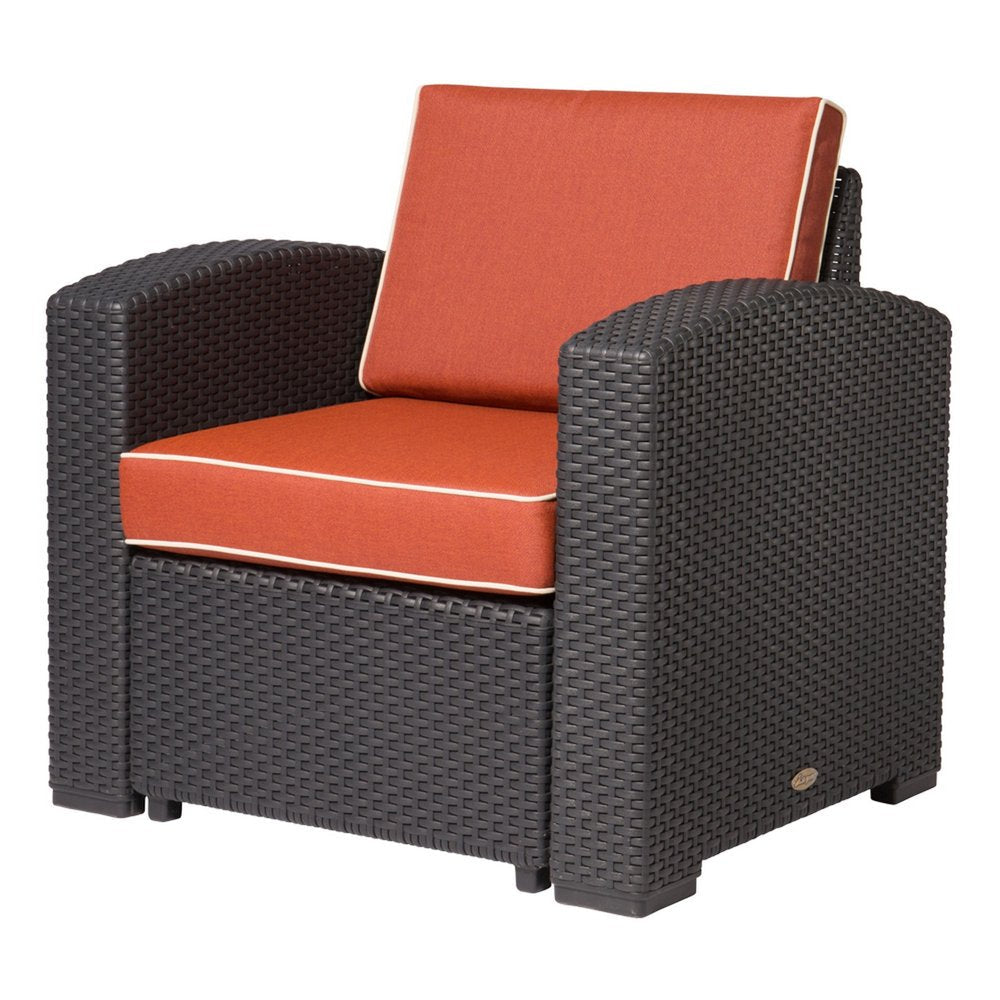 33" Black Heavy Duty Plastic Outdoor Club Chair With Red Cushion — view 1