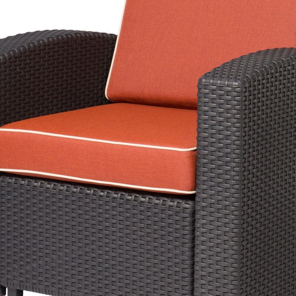 33" Black Heavy Duty Plastic Outdoor Club Chair With Red Cushion — view 3