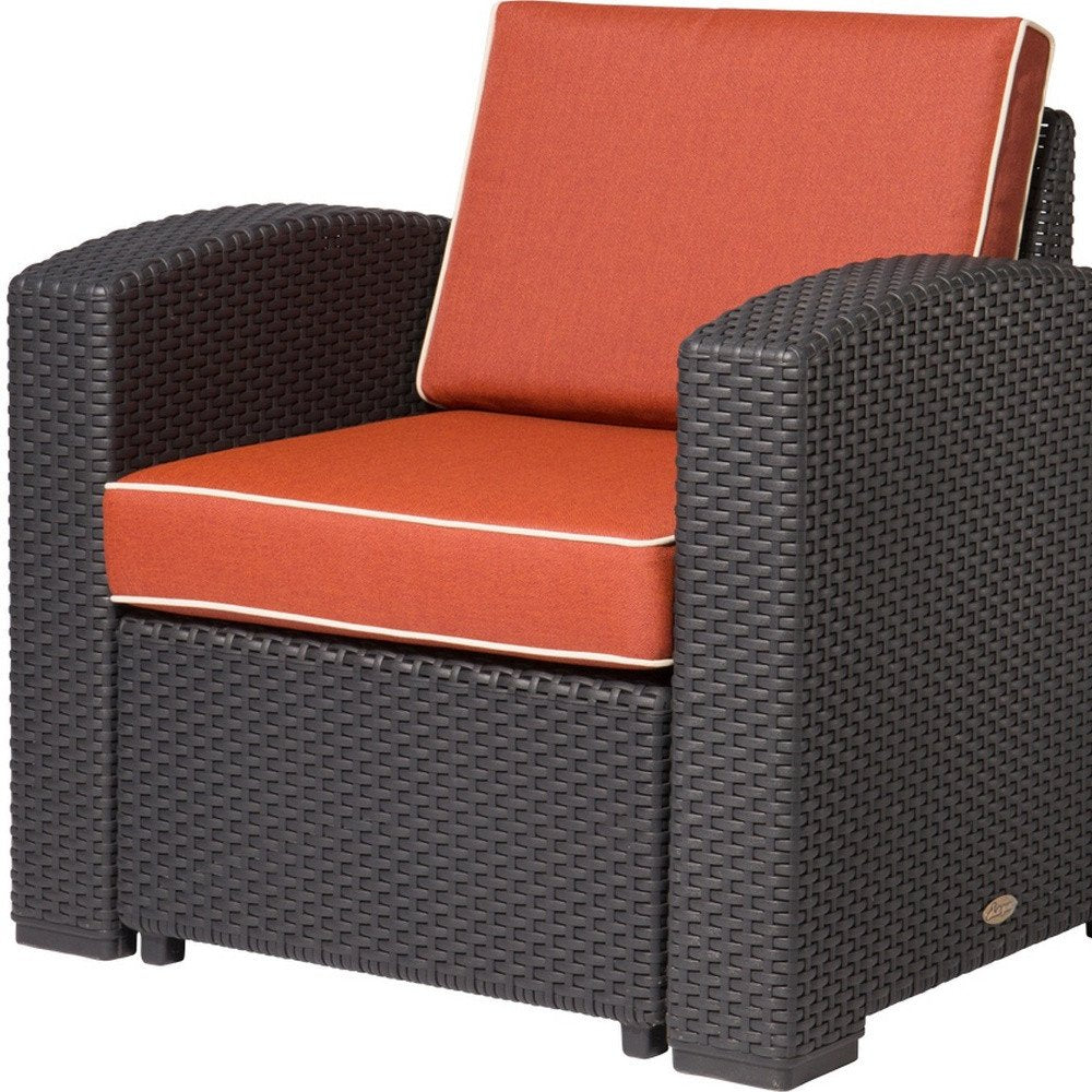 33" Black Heavy Duty Plastic Outdoor Club Chair With Red Cushion — view 4