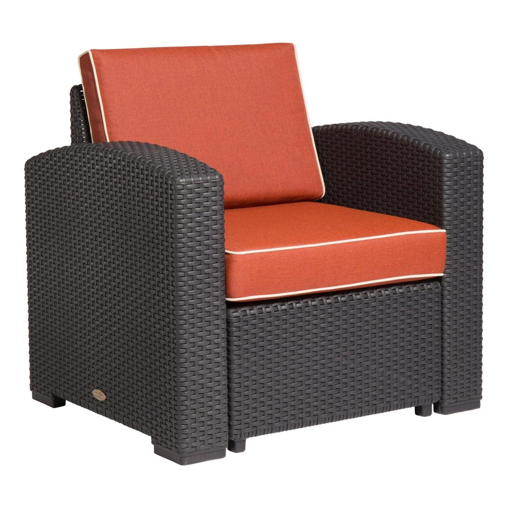 33" Black Heavy Duty Plastic Outdoor Club Chair With Red Cushion — view 7