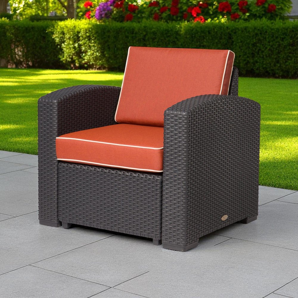 33" Black Heavy Duty Plastic Outdoor Club Chair With Red Cushion — view 5