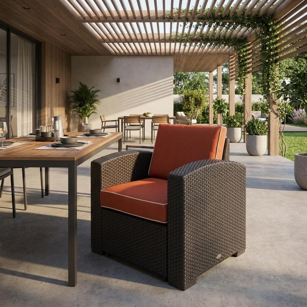 33" Black Heavy Duty Plastic Outdoor Club Chair With Red Cushion — view 8