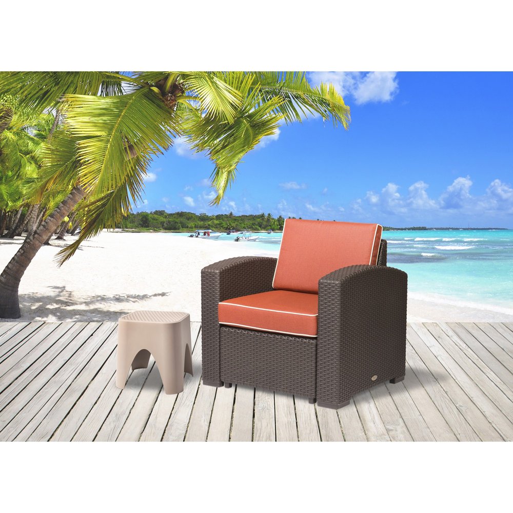 33" Red Heavy Duty Plastic Outdoor Accent Chair with Red Cushion HomeRoots