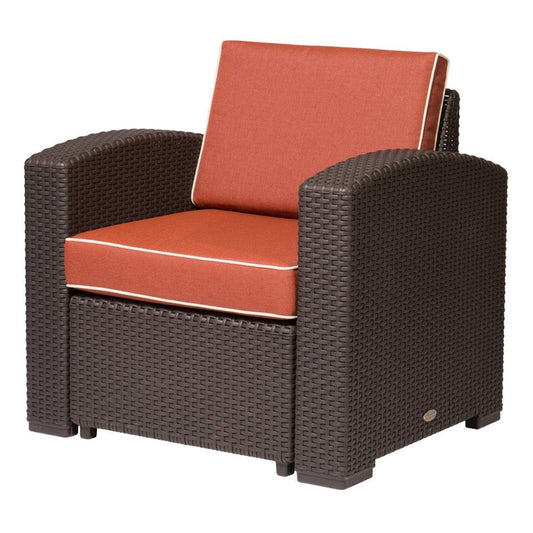 33" Red Heavy Duty Plastic Outdoor Accent Chair with Red Cushion HomeRoots