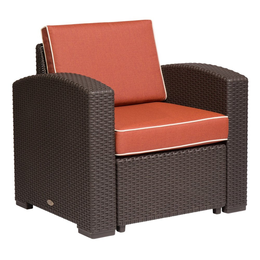 33" Red Heavy Duty Plastic Outdoor Accent Chair with Red Cushion — view 4