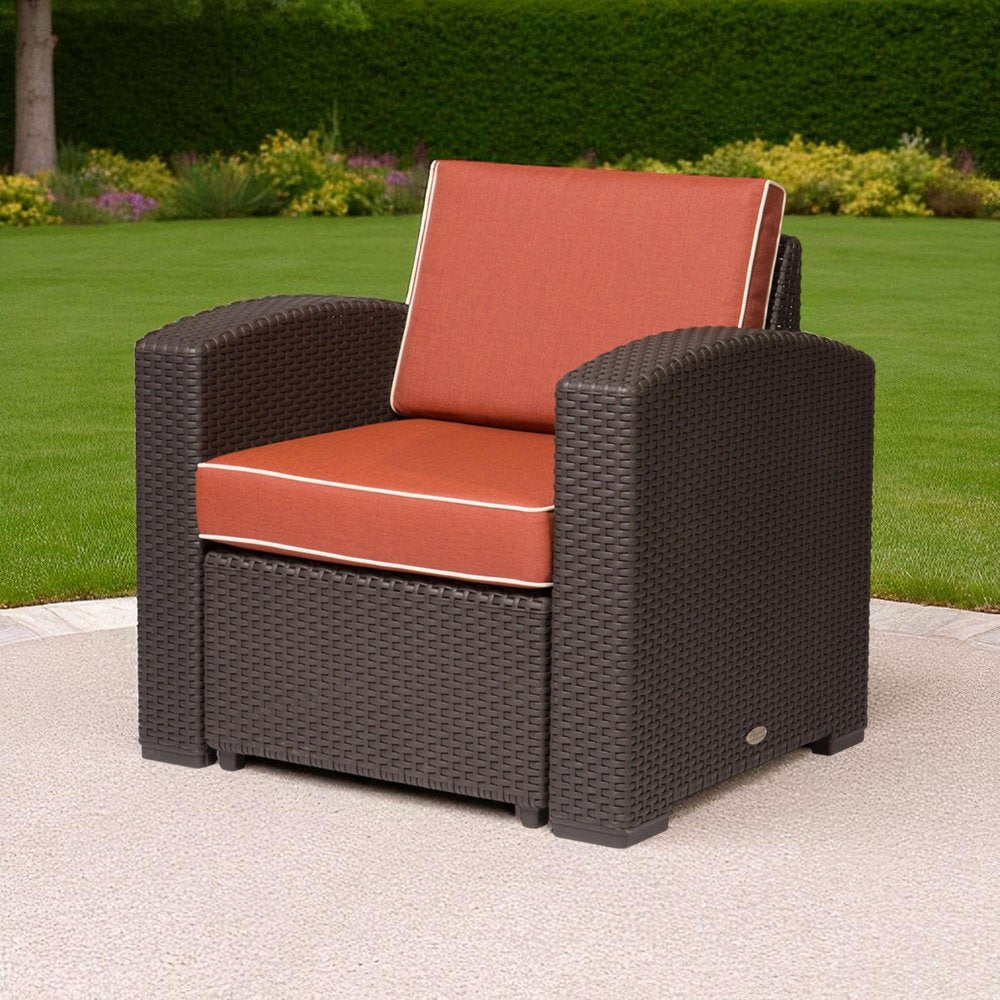 33" Red Heavy Duty Plastic Outdoor Accent Chair with Red Cushion — view 5