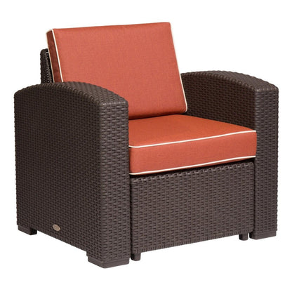 33" Red Heavy Duty Plastic Outdoor Accent Chair with Red Cushion HomeRoots