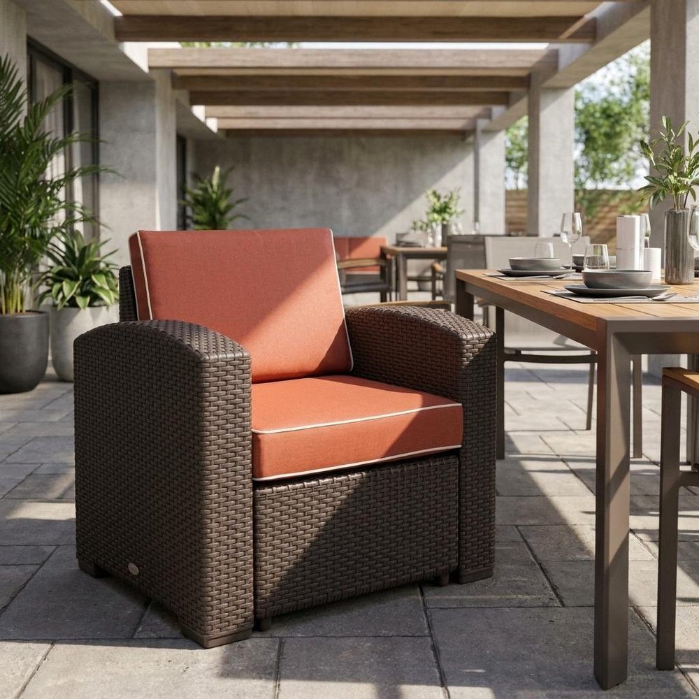 33" Red Heavy Duty Plastic Outdoor Accent Chair with Red Cushion — view 7