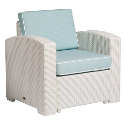 33" White Heavy Duty Plastic Outdoor Club Chair With Aqua Blue Cushion HomeRoots