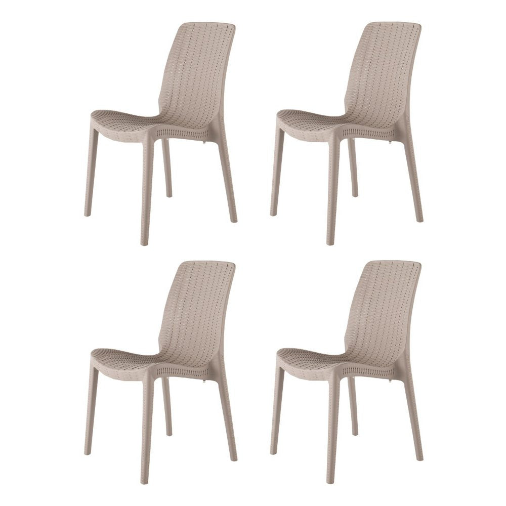 Set of Four Taupe Heavy Duty Plastic Outdoor Stacking Dining Chairs HomeRoots