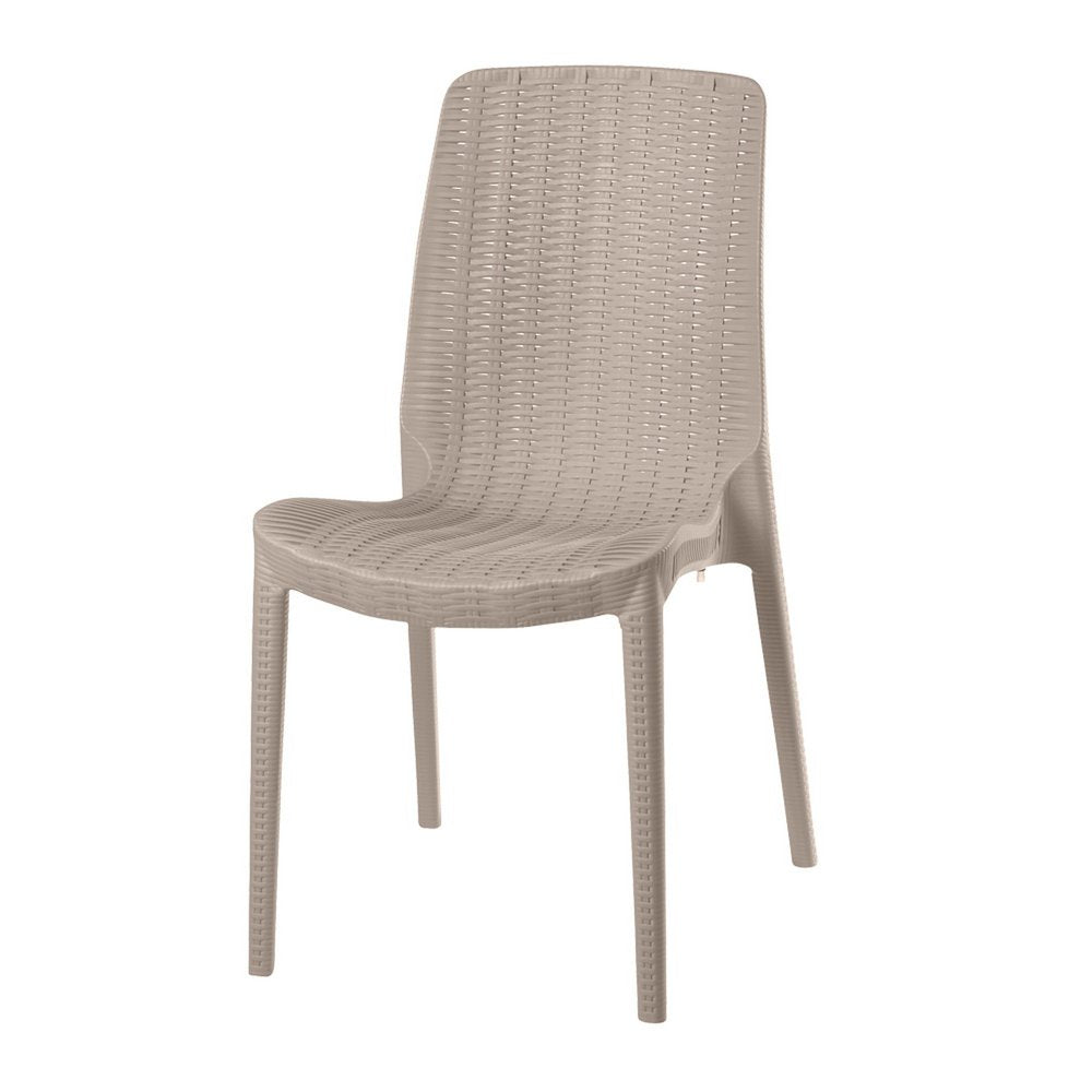 Set of Four Taupe Heavy Duty Plastic Outdoor Stacking Dining Chairs HomeRoots