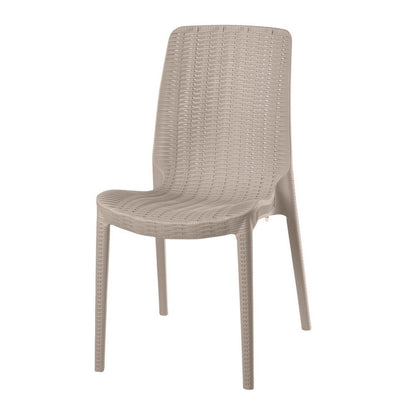 Set of Four Taupe Heavy Duty Plastic Outdoor Stacking Dining Chairs HomeRoots