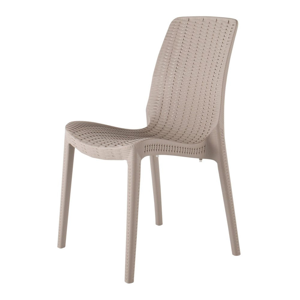 Set of Four Taupe Heavy Duty Plastic Outdoor Stacking Dining Chairs HomeRoots