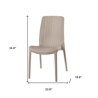 Set of Four Taupe Heavy Duty Plastic Outdoor Stacking Dining Chairs HomeRoots