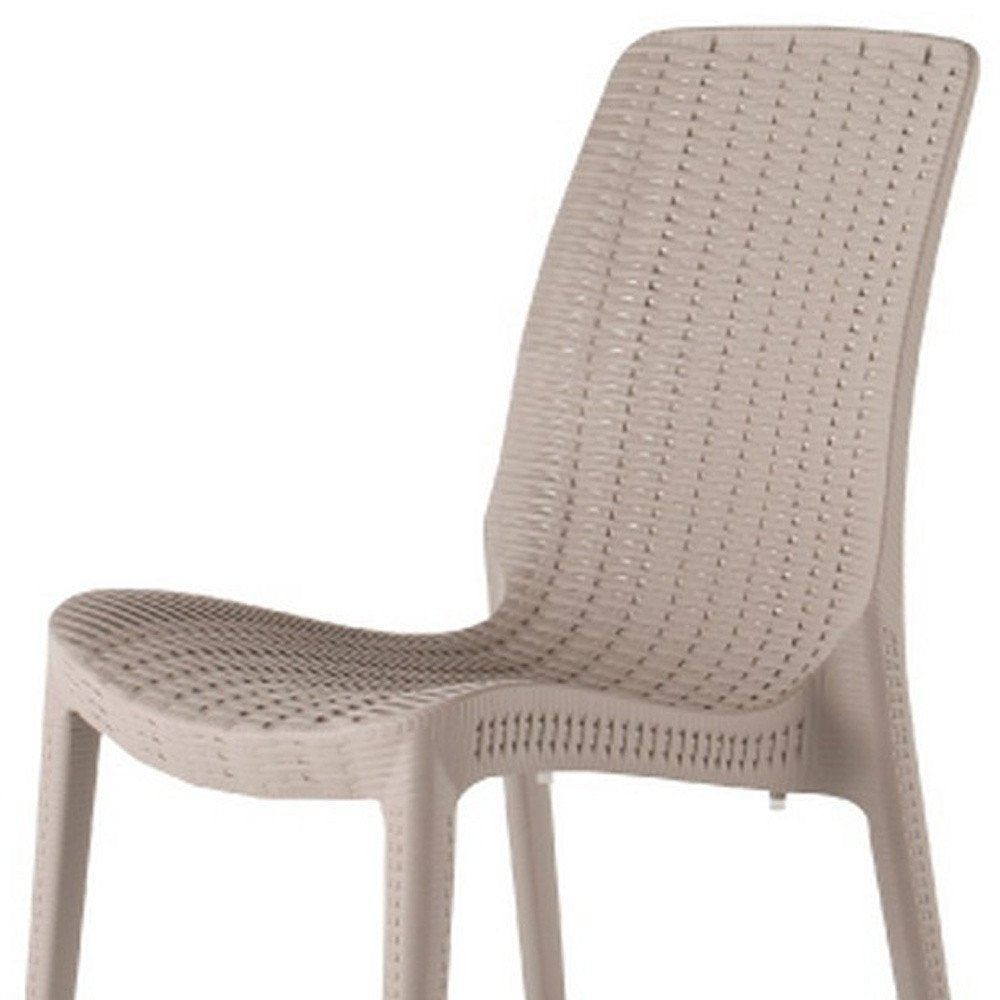 Set of Four Taupe Heavy Duty Plastic Outdoor Stacking Dining Chairs HomeRoots