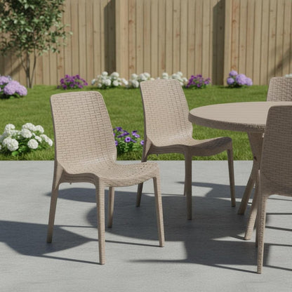 Set of Four Taupe Heavy Duty Plastic Outdoor Stacking Dining Chairs HomeRoots