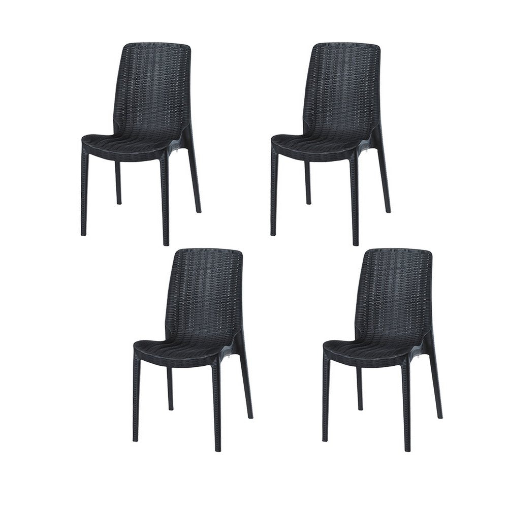 Set of Four Black Heavy Duty Plastic Outdoor Stacking Dining Chairs HomeRoots