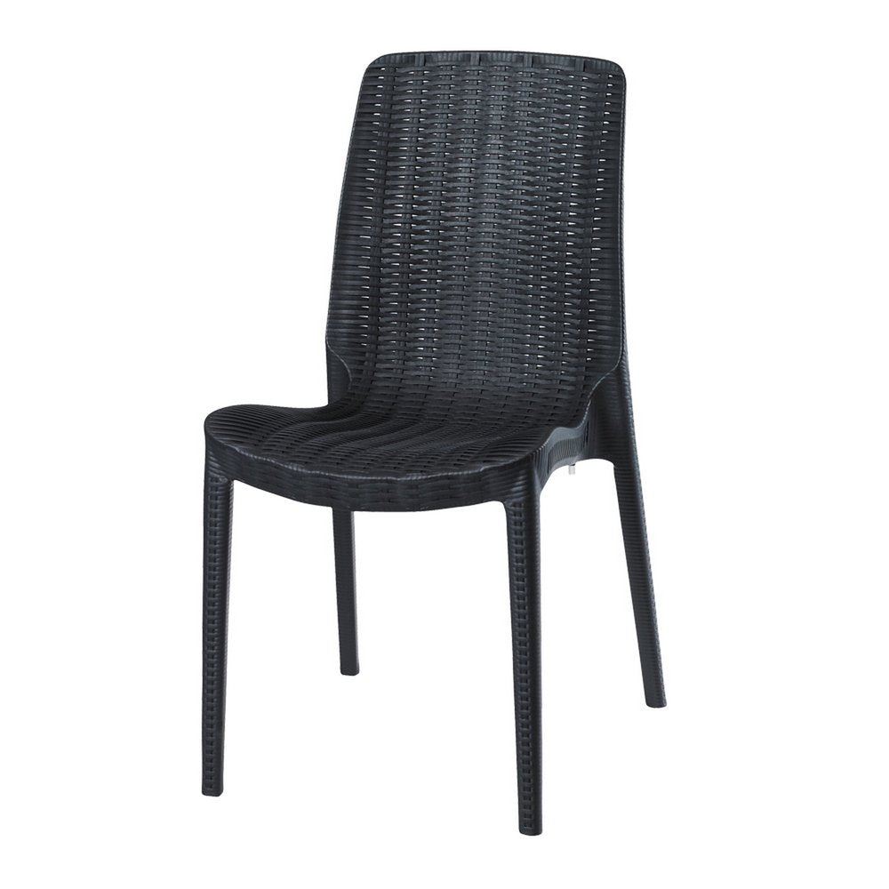 Set of Four Black Heavy Duty Plastic Outdoor Stacking Dining Chairs HomeRoots