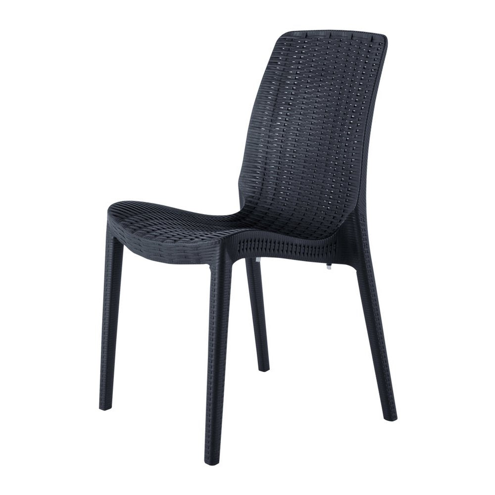 Set of Four Black Heavy Duty Plastic Outdoor Stacking Dining Chairs HomeRoots