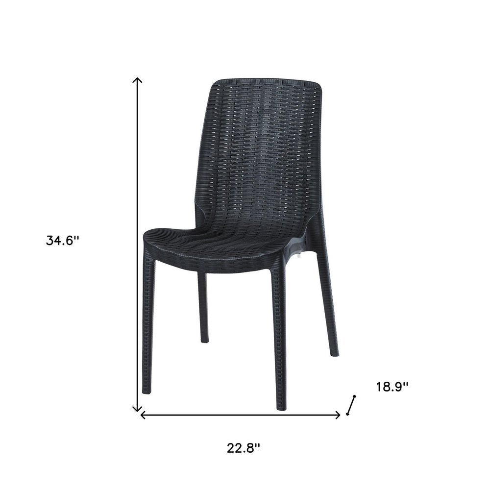 Set of Four Black Heavy Duty Plastic Outdoor Stacking Dining Chairs HomeRoots
