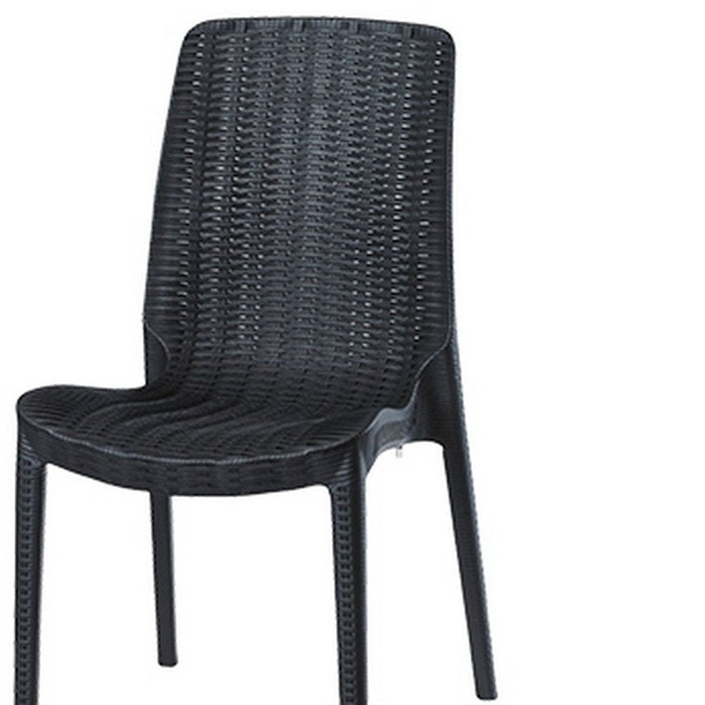 Set of Four Black Heavy Duty Plastic Outdoor Stacking Dining Chairs HomeRoots