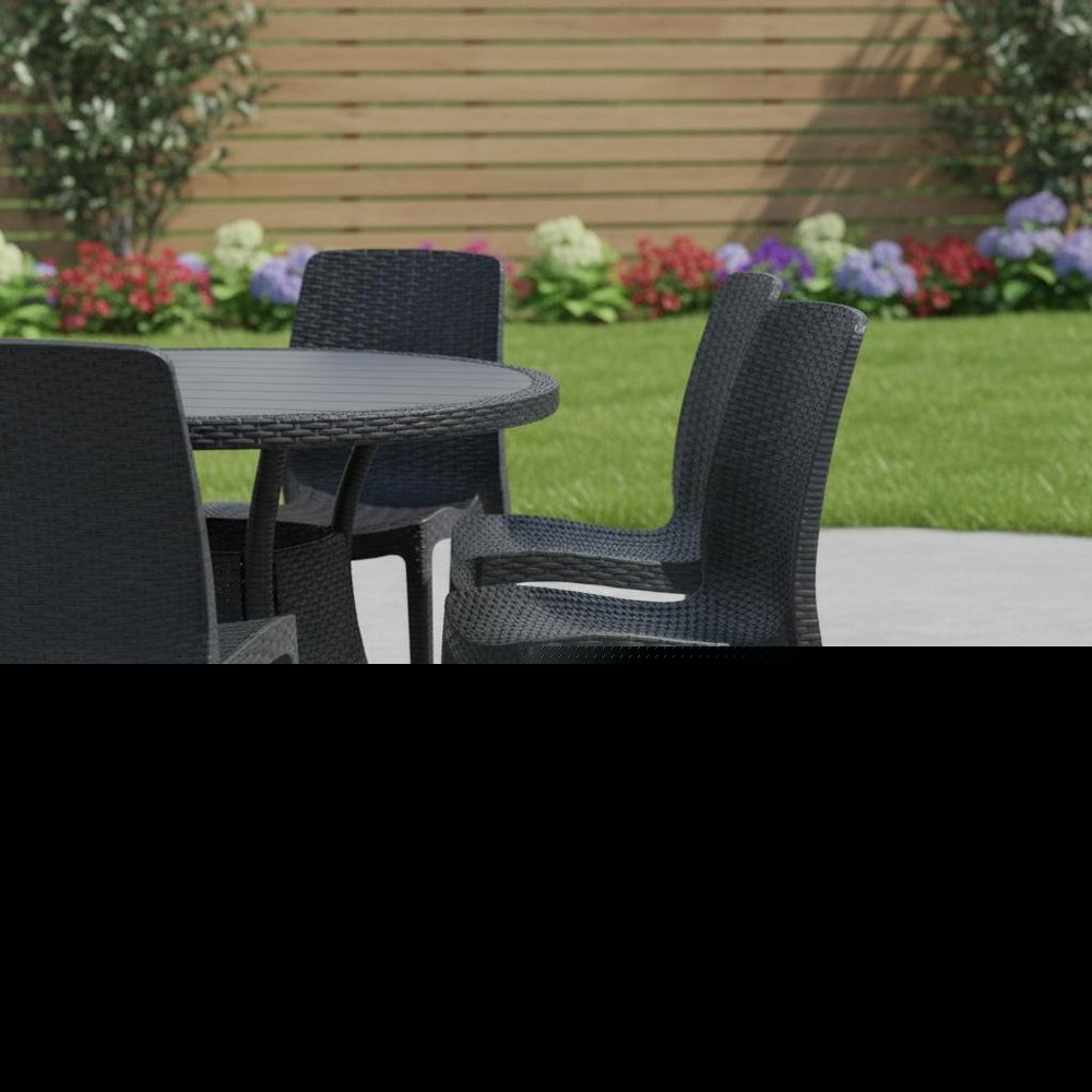 Set of Four Black Heavy Duty Plastic Outdoor Stacking Dining Chairs HomeRoots