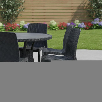 Set of Four Black Heavy Duty Plastic Outdoor Stacking Dining Chairs HomeRoots