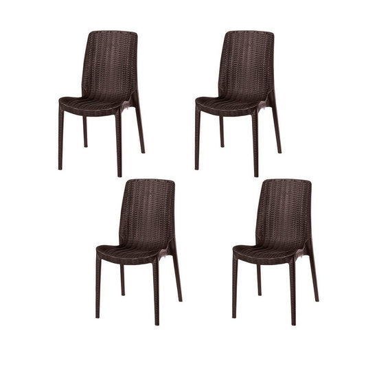 Set of Four Brown Heavy Duty Plastic Outdoor Stacking Dining Chairs HomeRoots