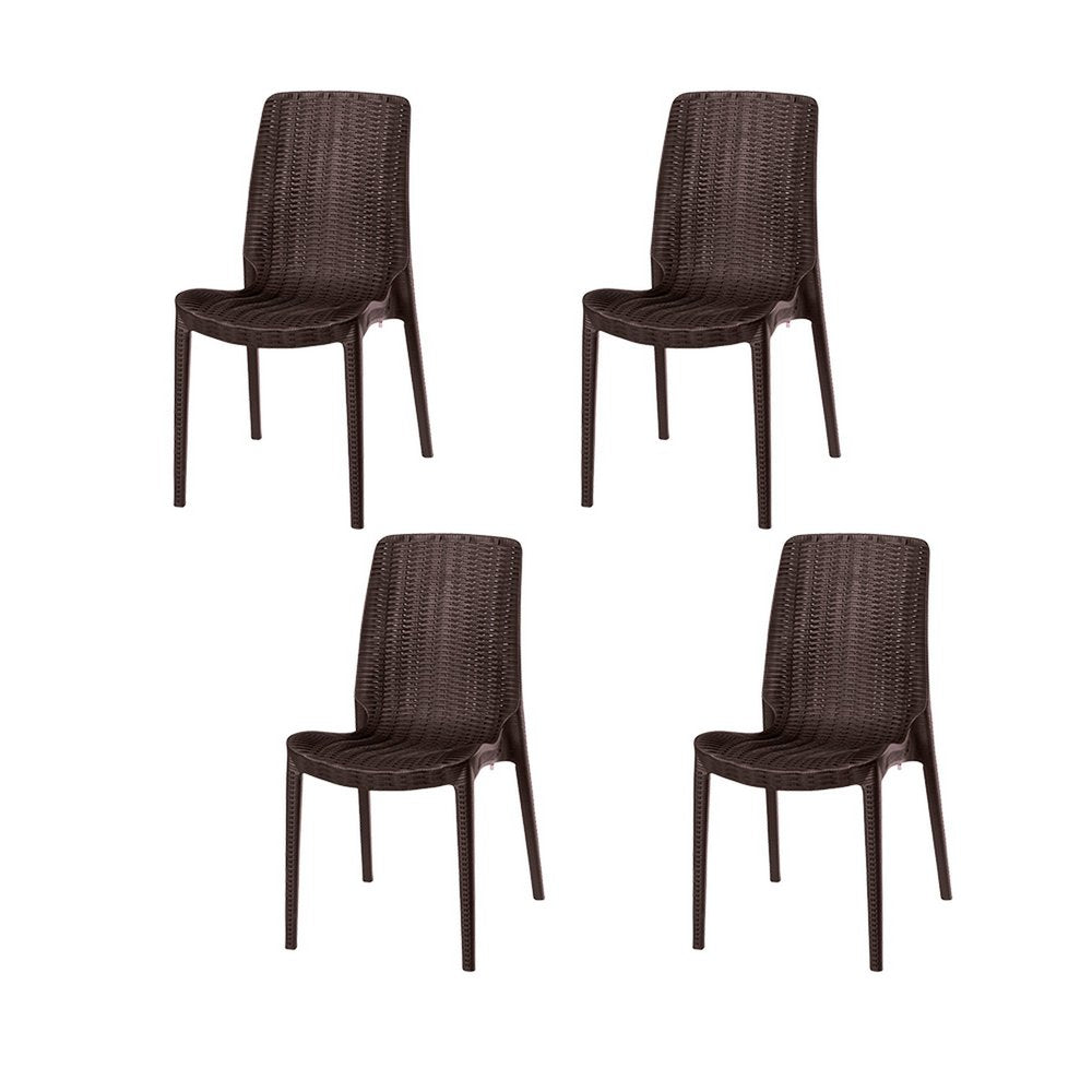 Set of Four Brown Heavy Duty Plastic Outdoor Stacking Dining Chairs HomeRoots