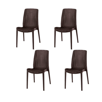 Set of Four Brown Heavy Duty Plastic Outdoor Stacking Dining Chairs HomeRoots
