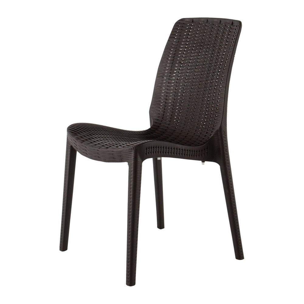 Set of Four Brown Heavy Duty Plastic Outdoor Stacking Dining Chairs HomeRoots