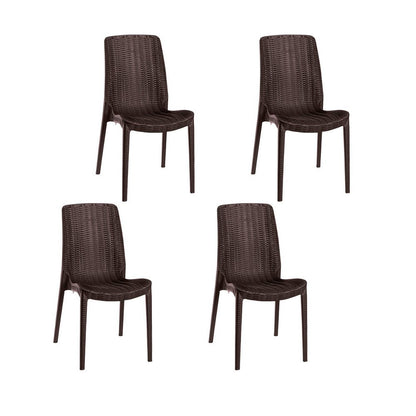 Set of Four Brown Heavy Duty Plastic Outdoor Stacking Dining Chairs HomeRoots