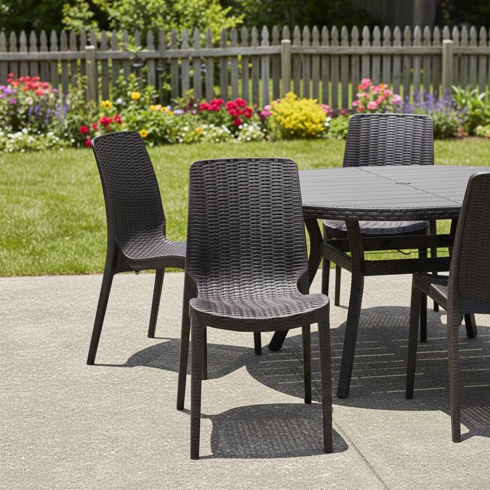 Set of Four Brown Heavy Duty Plastic Outdoor Stacking Dining Chairs HomeRoots