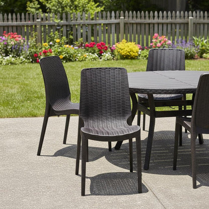 Set of Four Brown Heavy Duty Plastic Outdoor Stacking Dining Chairs HomeRoots