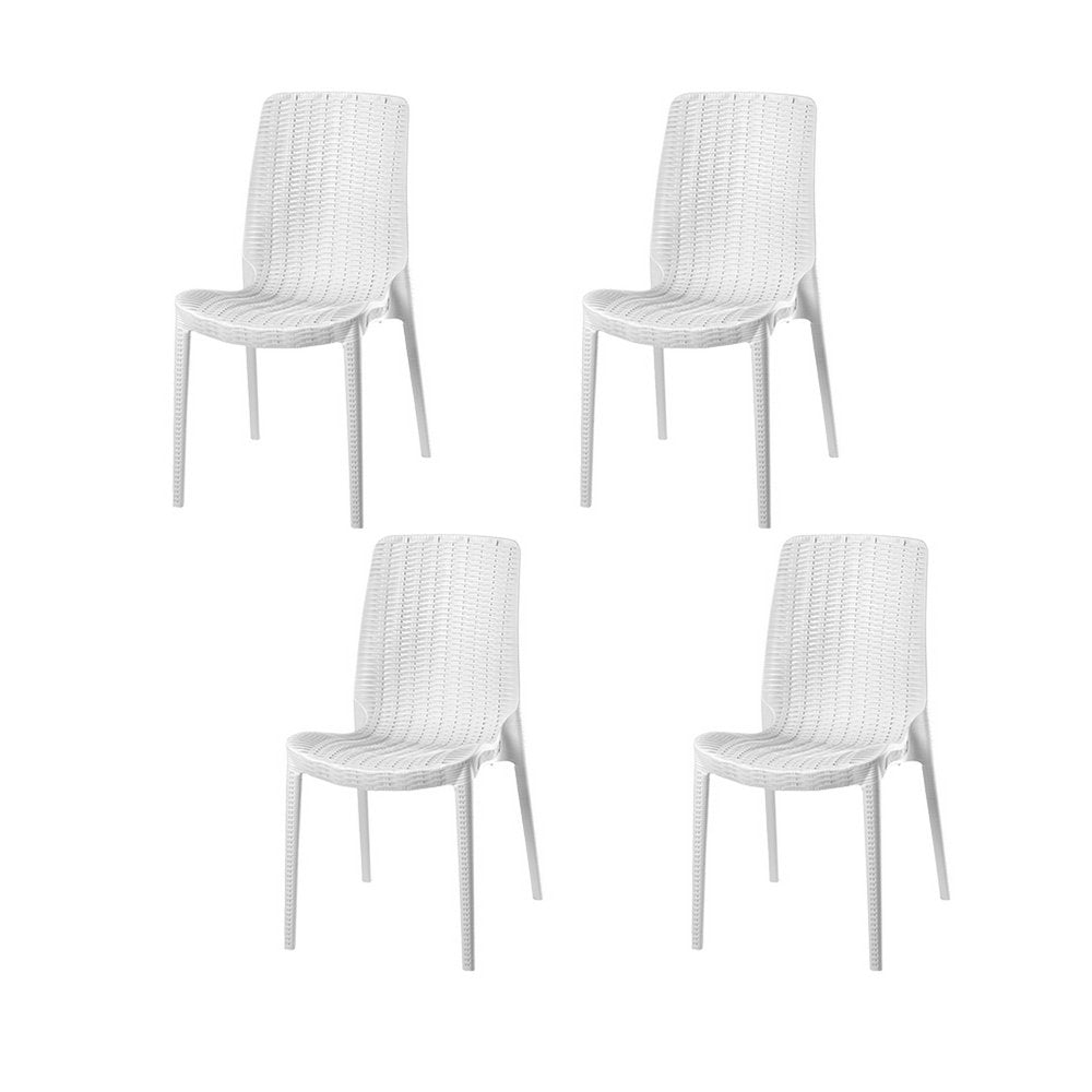 Set of Four White Heavy Duty Plastic Outdoor Stacking Dining Chairs HomeRoots