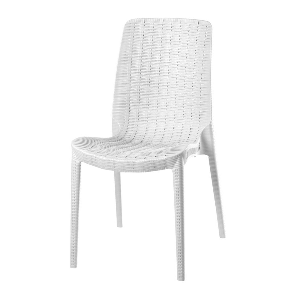 Set of Four White Heavy Duty Plastic Outdoor Stacking Dining Chairs HomeRoots