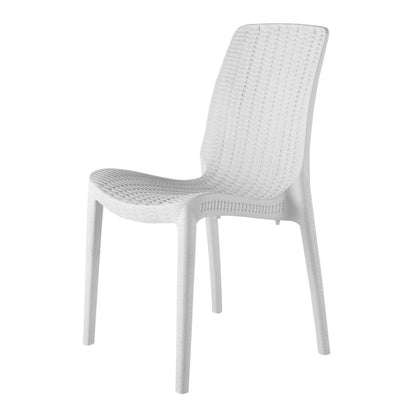Set of Four White Heavy Duty Plastic Outdoor Stacking Dining Chairs HomeRoots