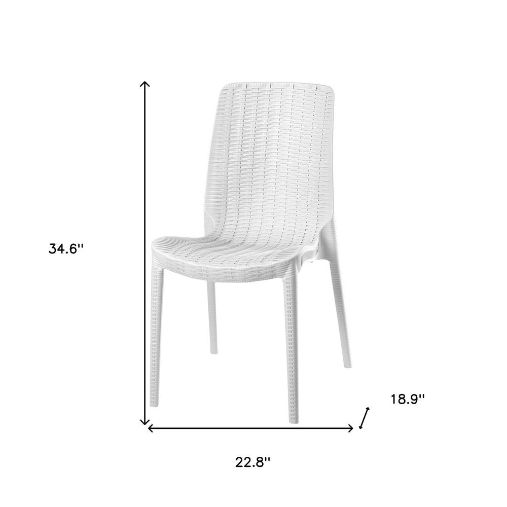 Set of Four White Heavy Duty Plastic Outdoor Stacking Dining Chairs HomeRoots
