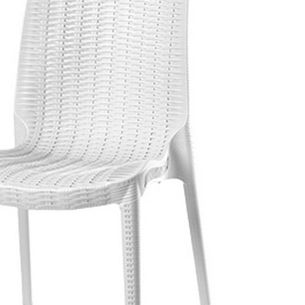 Set of Four White Heavy Duty Plastic Outdoor Stacking Dining Chairs HomeRoots